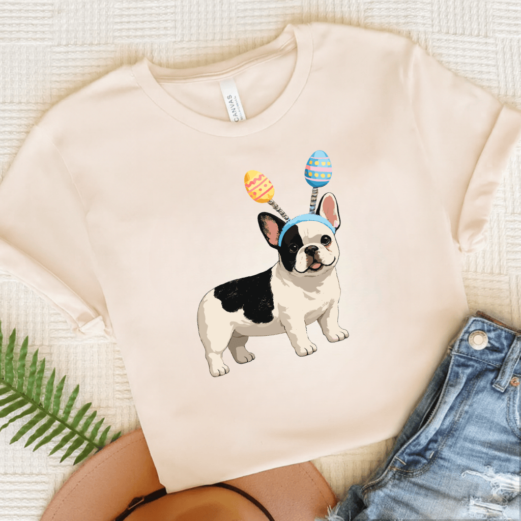 Piebald Frenchie Funny Easter Eggs Unisex TShirt Natural