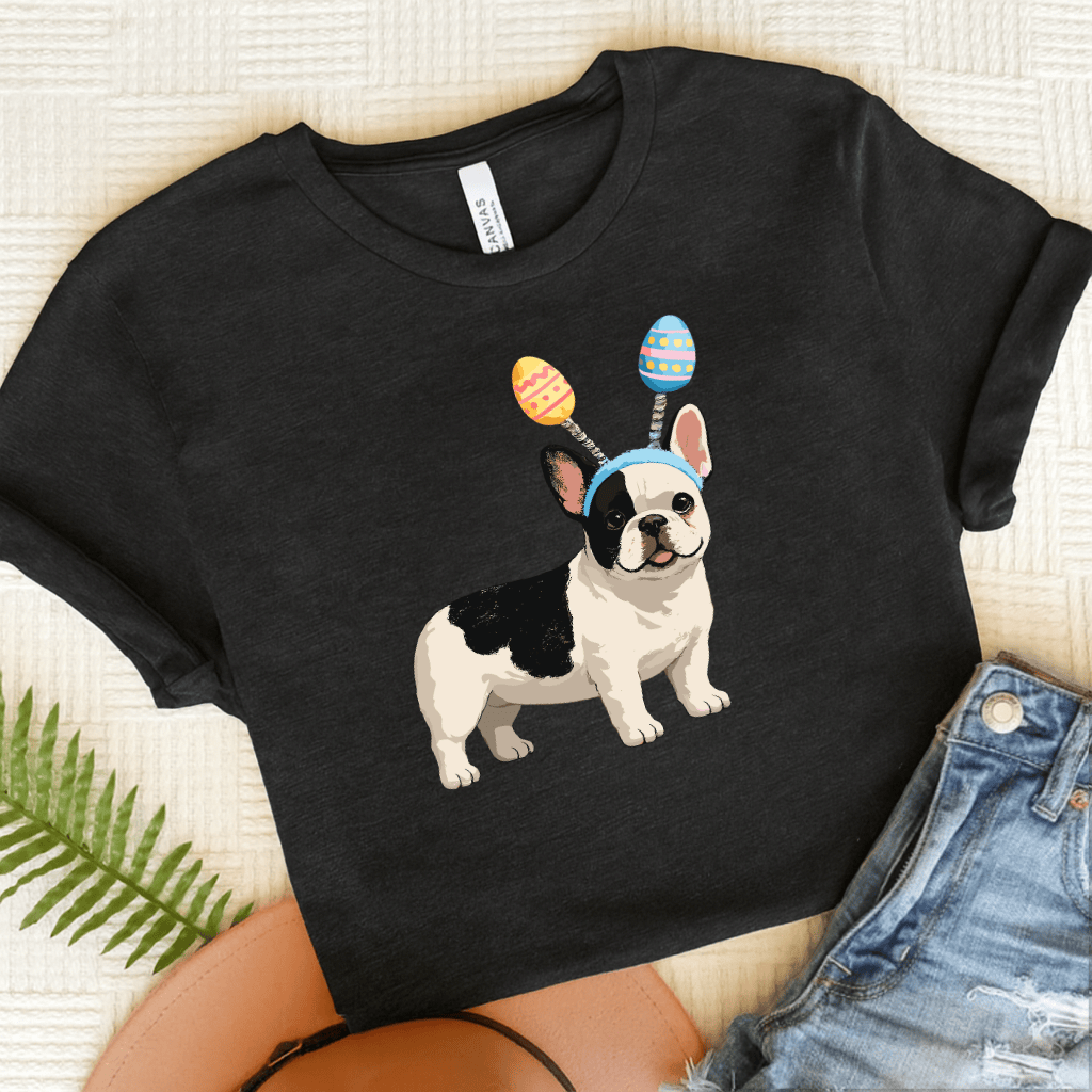 Piebald Frenchie Funny Easter Eggs Unisex TShirt Dark Grey Heather