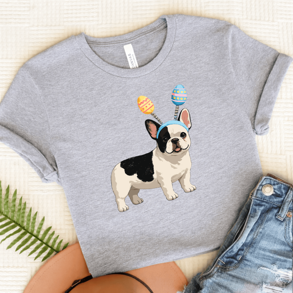 Piebald Frenchie Funny Easter Eggs Unisex TShirt Athletic Heather
