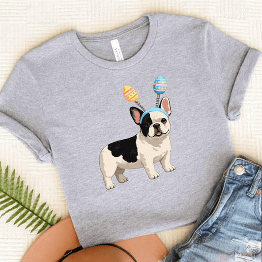 Piebald Frenchie Funny Easter Eggs Unisex TShirt Athletic Heather