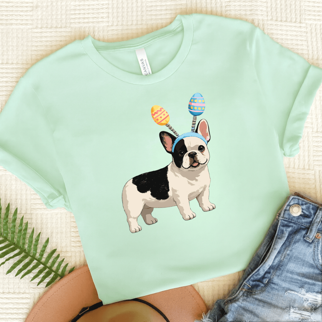 Piebald Frenchie Funny Easter Eggs Unisex TShirt Heather Mint