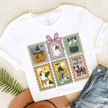 Piebald Frenchie Halloween Stamps TShirt White