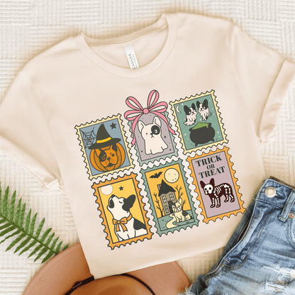 Piebald Frenchie Halloween Stamps TShirt Natural