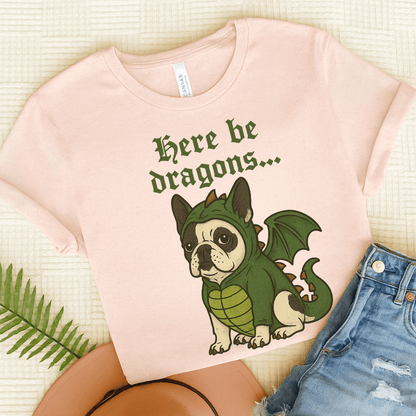 Piebald Frenchie Here Be Dragons TShirt Soft Pink