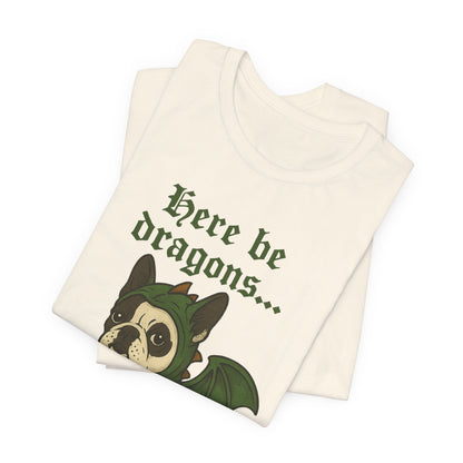 Piebald Frenchie Here Be Dragons TShirt