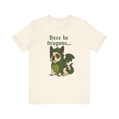 Piebald Frenchie Here Be Dragons TShirt