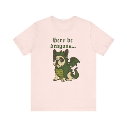 Piebald Frenchie Here Be Dragons TShirt