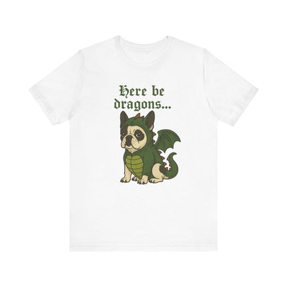 Piebald Frenchie Here Be Dragons TShirt