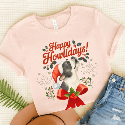 Piebald Frenchie Howlidays TShirt Soft Pink