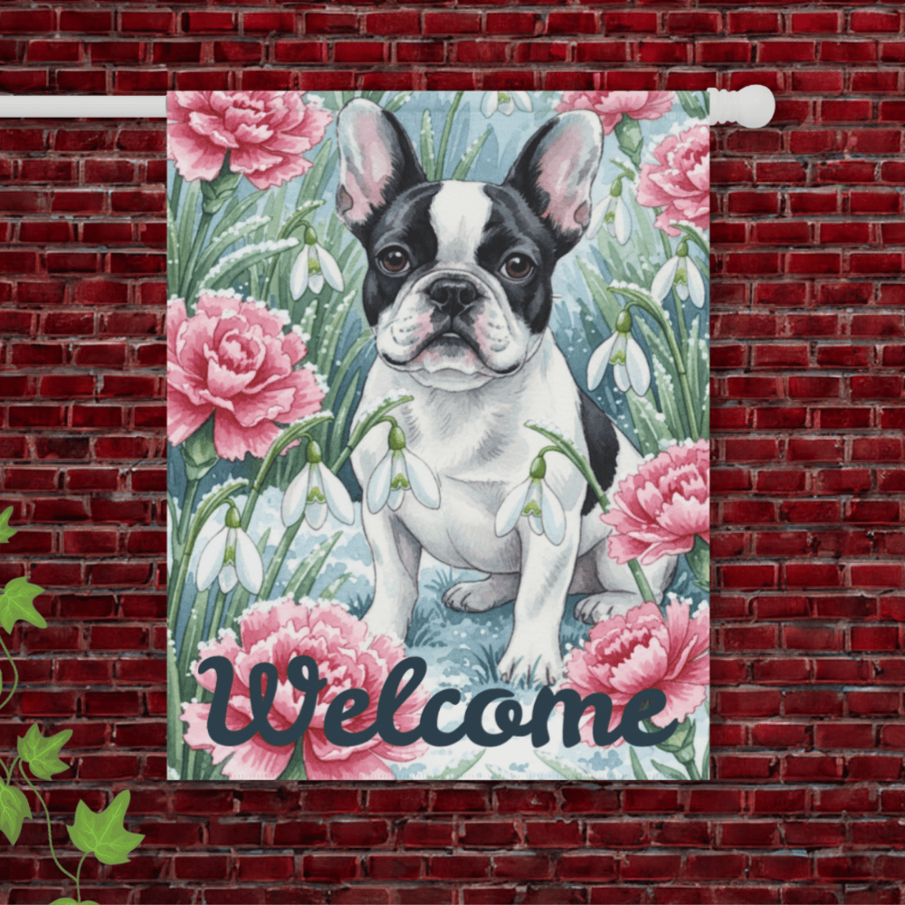 Piebald Frenchie January Birthday Flower Garden Yard Flag 24.5'' × 32''