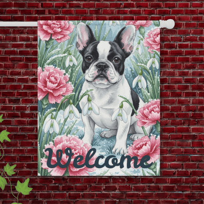 Piebald Frenchie January Birthday Flower Garden Yard Flag 24.5'' × 32''