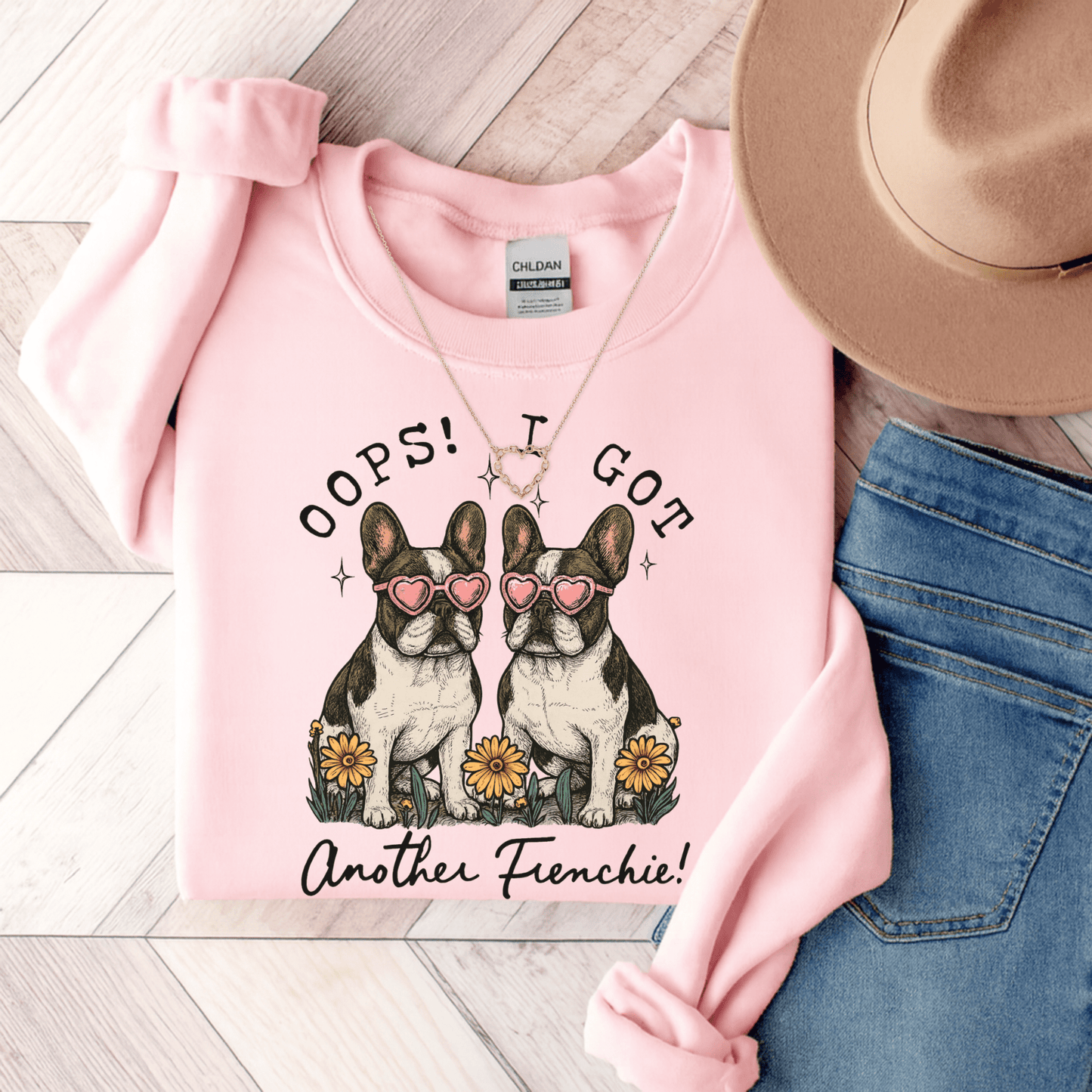 Piebald Frenchie Oops Sweatshirt Light Pink