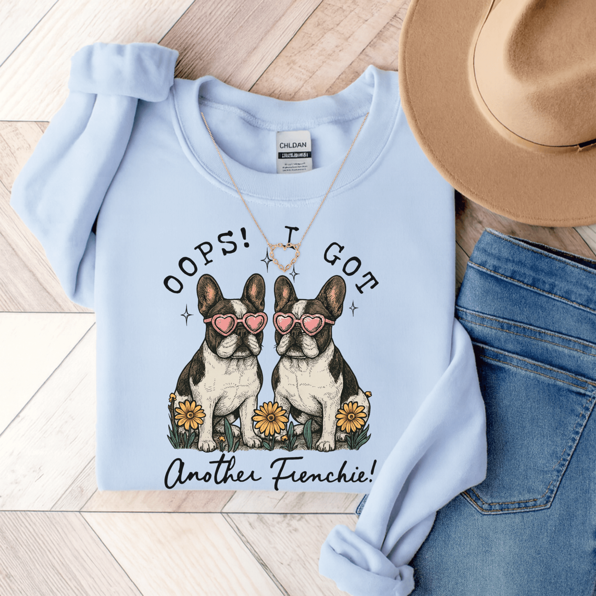 Piebald Frenchie Oops Sweatshirt Light Blue
