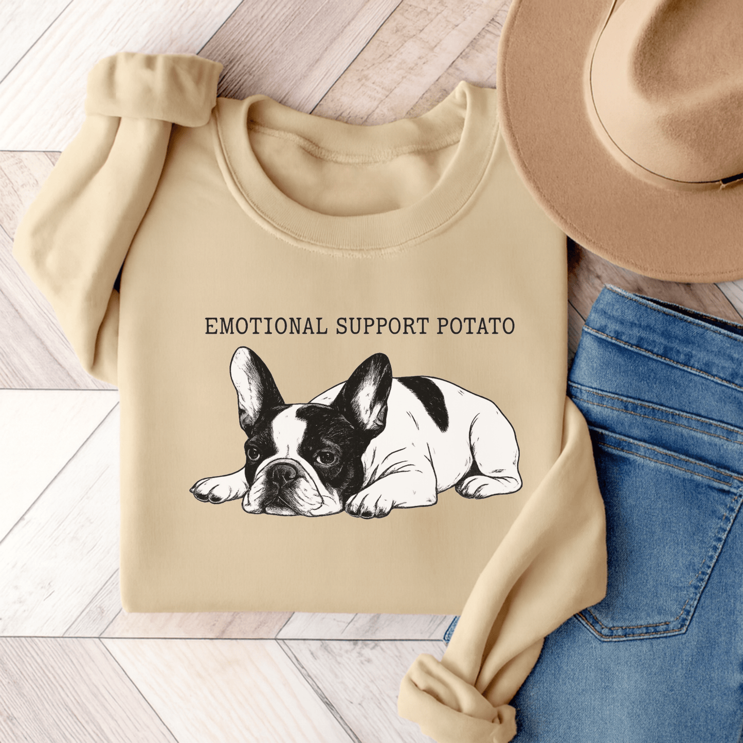 Piebald Frenchie Potato Sweatshirt Sand