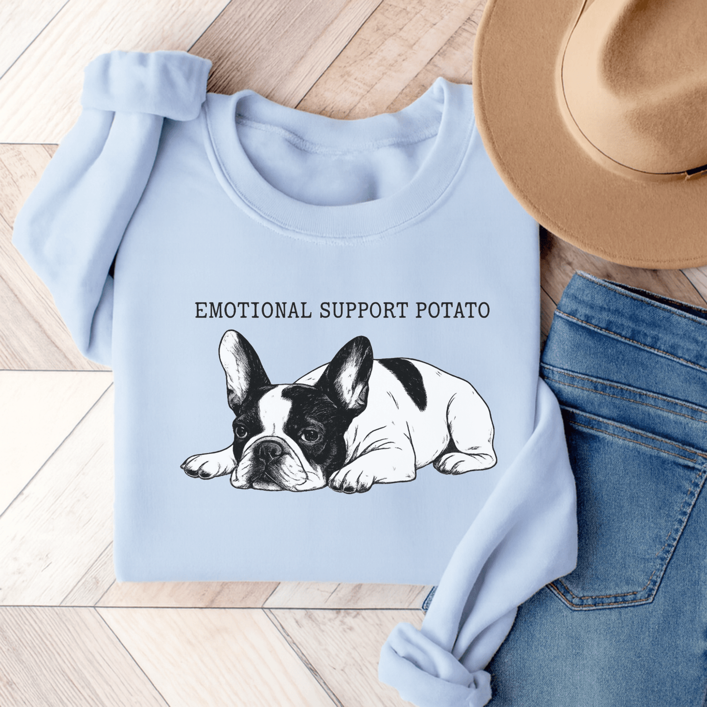 Piebald Frenchie Potato Sweatshirt Light Blue
