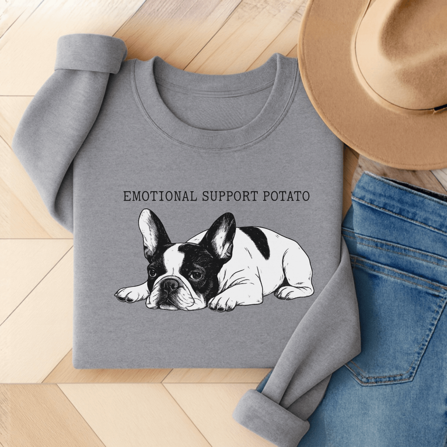 Piebald Frenchie Potato Sweatshirt Sport Grey