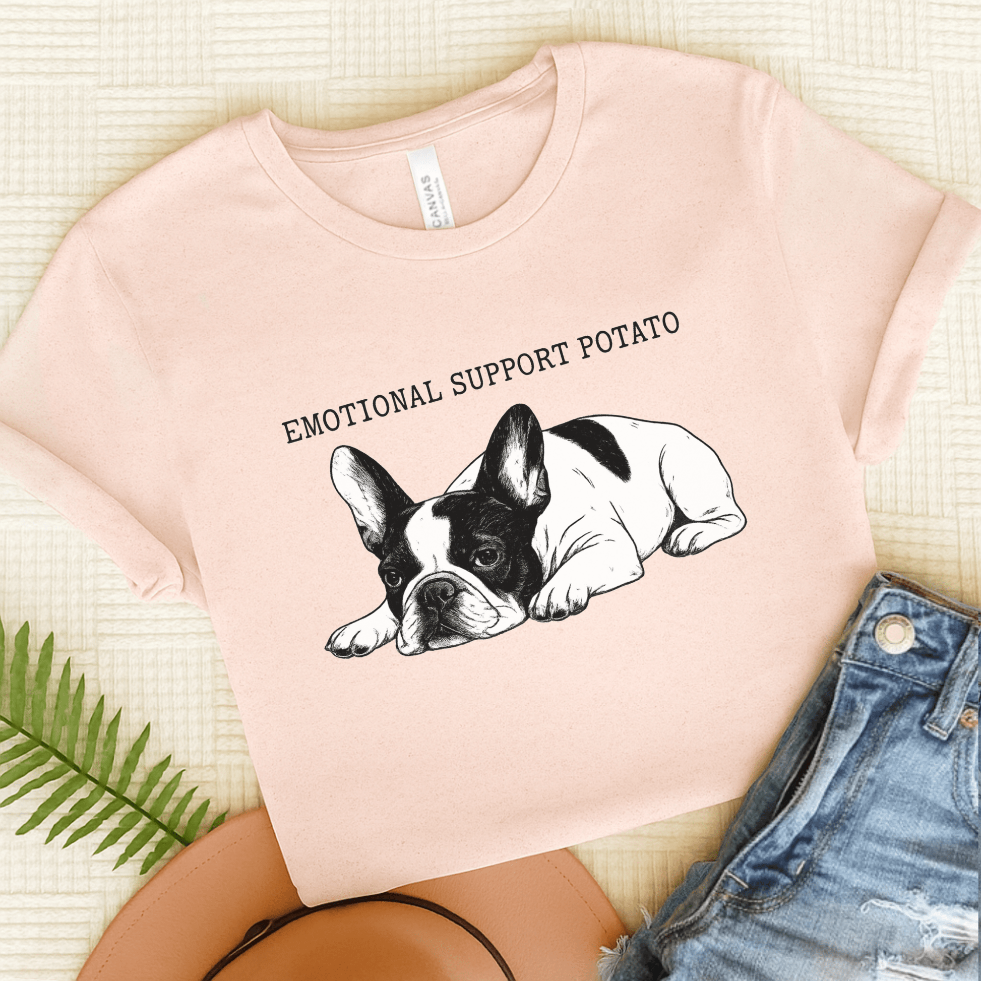 Piebald Frenchie Potato TShirt Soft Pink