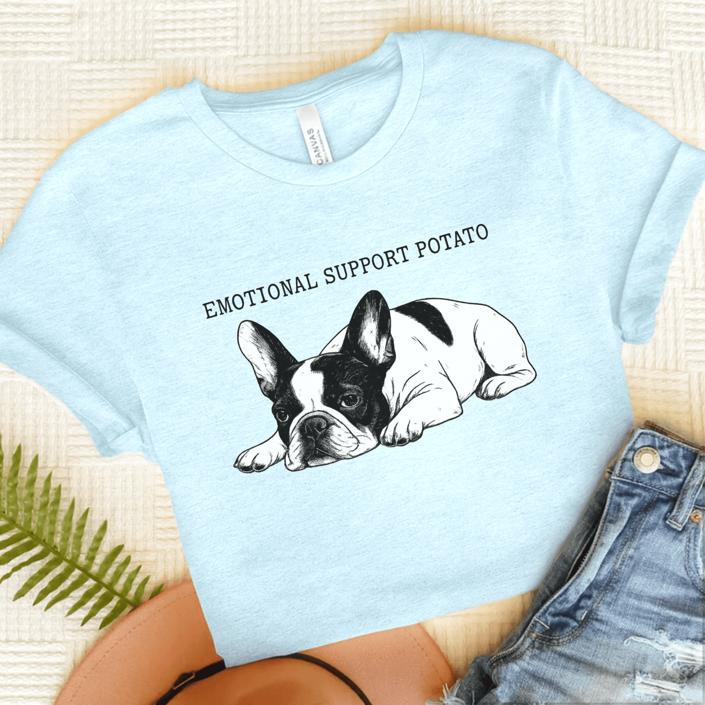 Piebald Frenchie Potato TShirt Heather Ice Blue