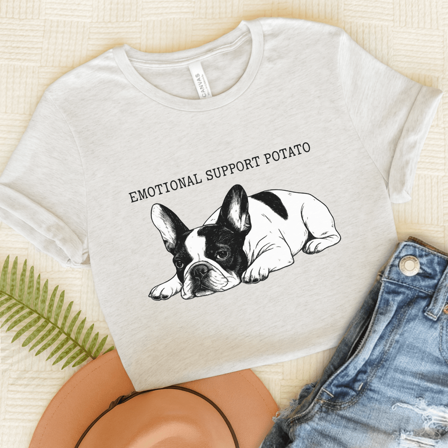 Piebald Frenchie Potato TShirt Ash