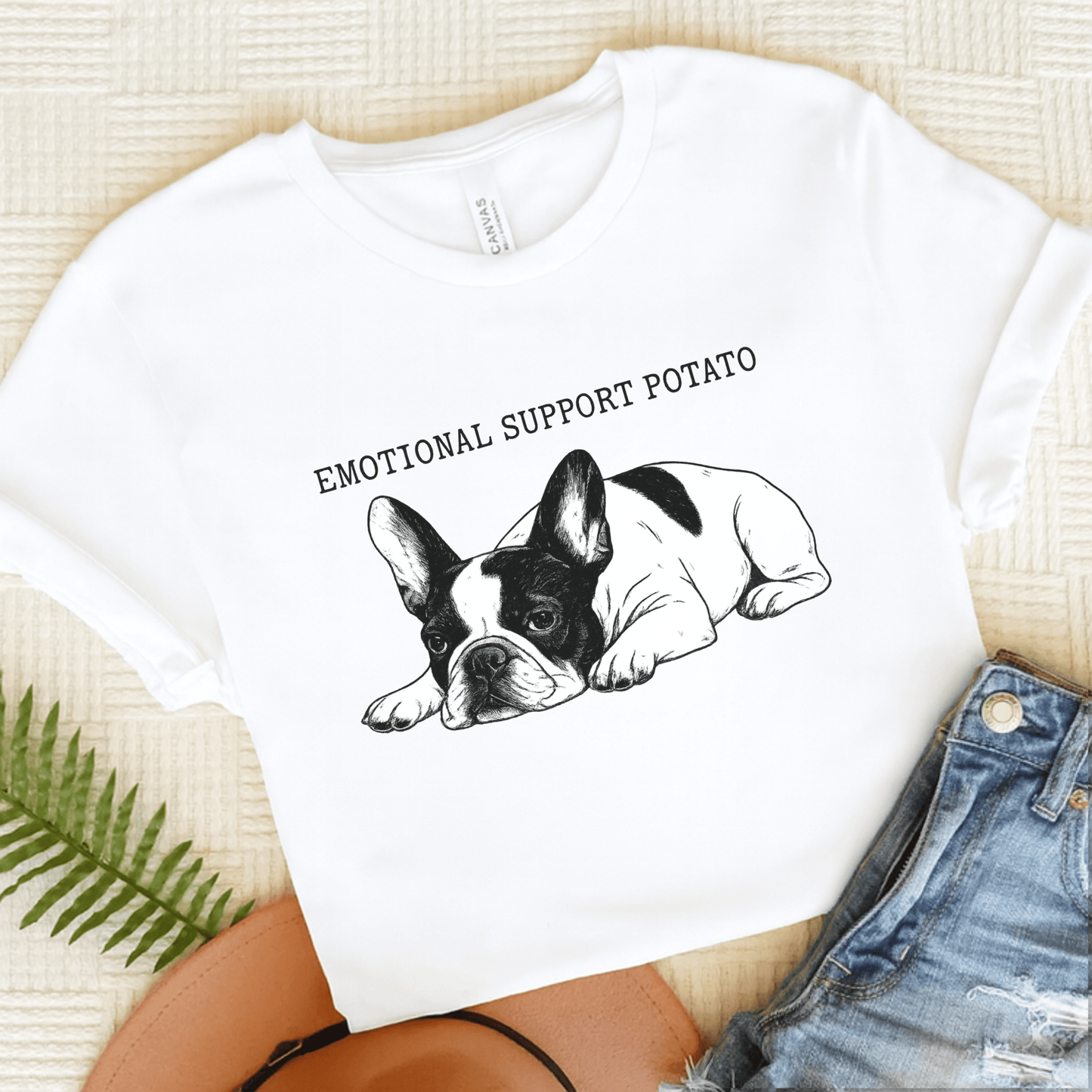 Piebald Frenchie Potato TShirt White