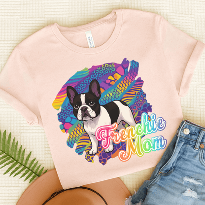 Piebald Frenchie Retro Neon Tshirt Soft Pink