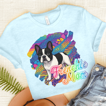Piebald Frenchie Retro Neon Tshirt Heather Ice Blue