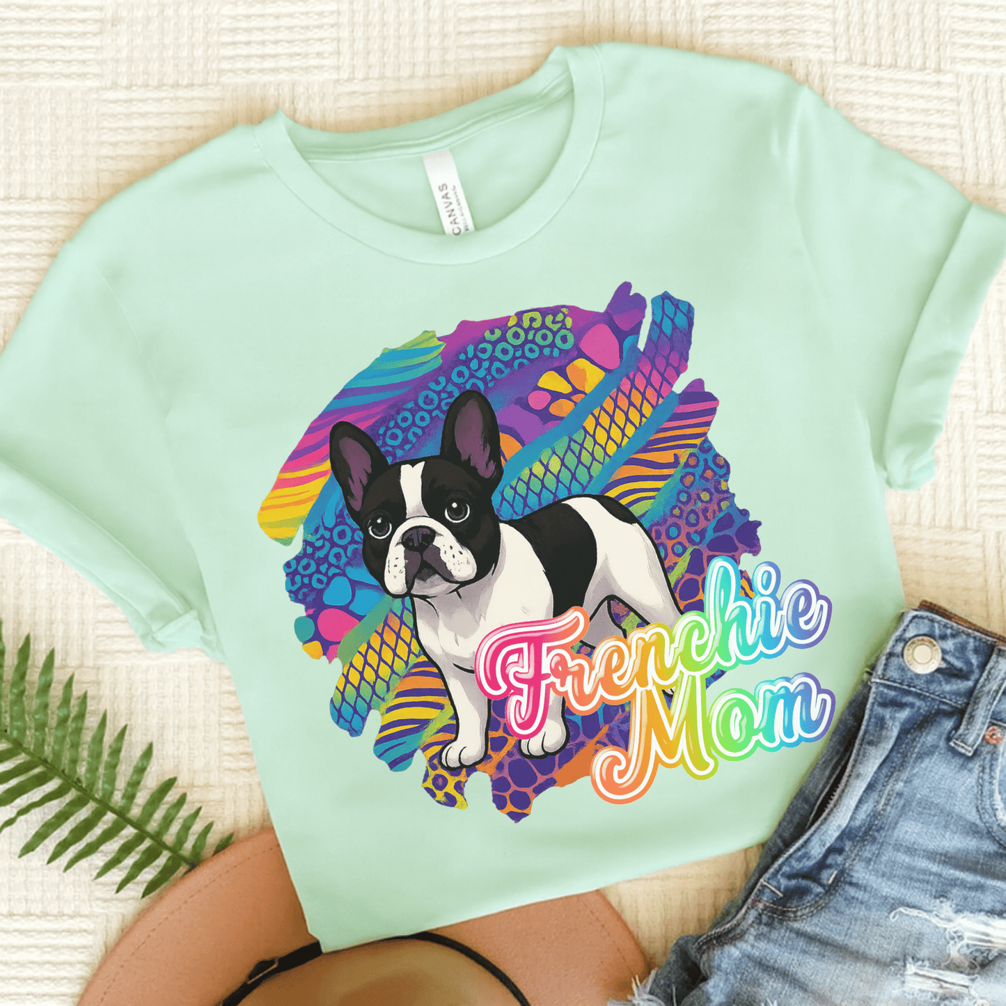 Piebald Frenchie Retro Neon Tshirt Heather Mint