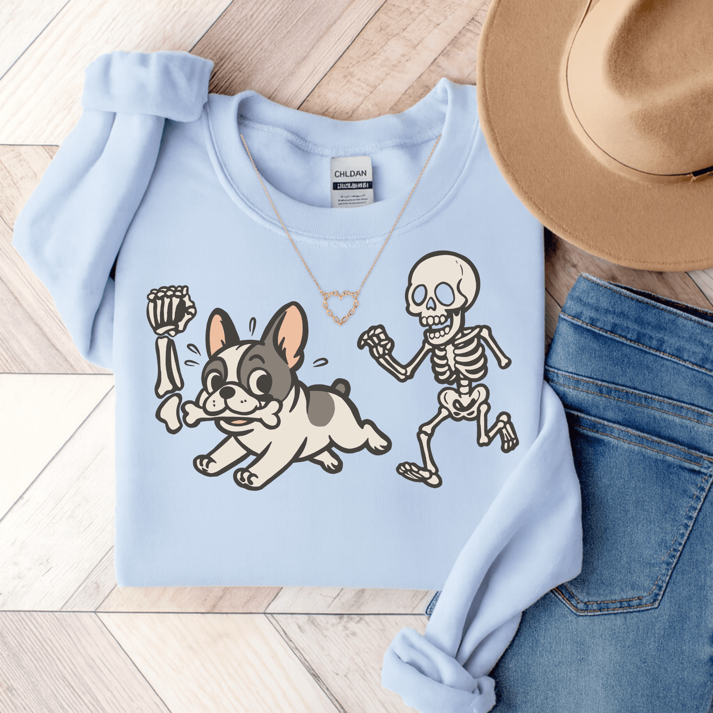 Piebald Frenchie Robber Sweatshirt Light Blue