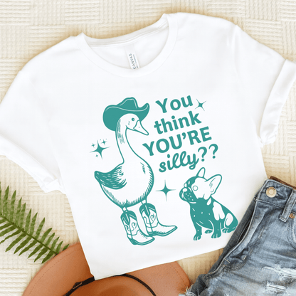 Piebald Frenchie Silly Goose Tshirt White