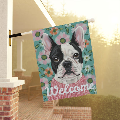 Piebald Frenchie Spring Flowers Garden Yard Flag