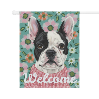 Piebald Frenchie Spring Flowers Garden Yard Flag