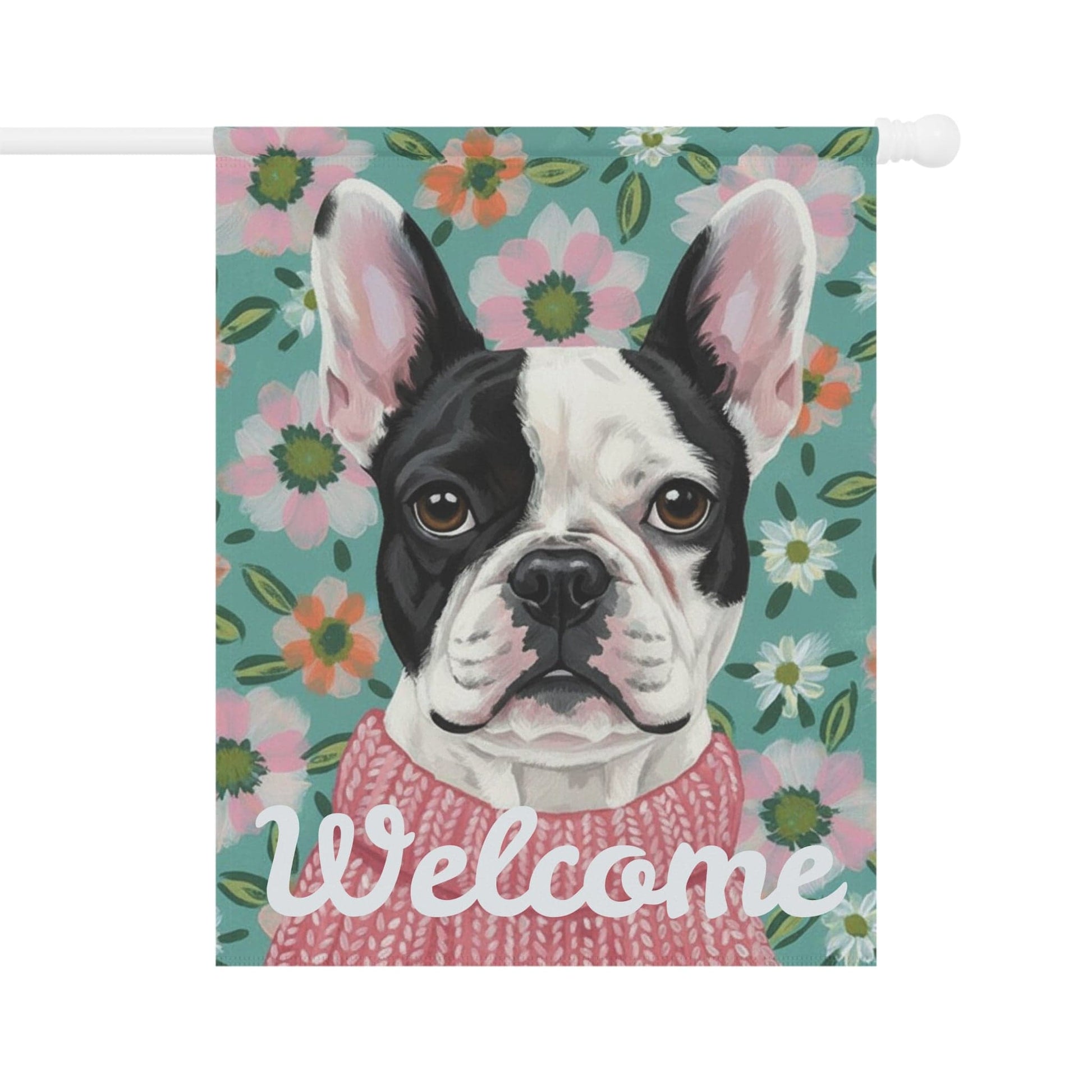 Piebald Frenchie Spring Flowers Garden Yard Flag