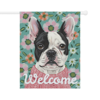 Piebald Frenchie Spring Flowers Garden Yard Flag