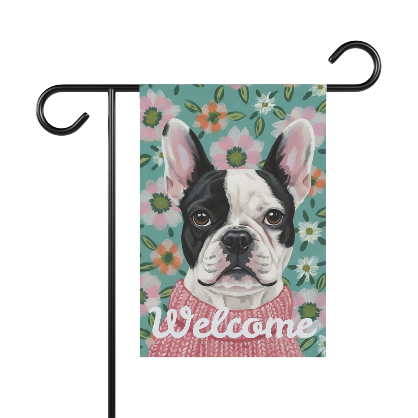 Piebald Frenchie Spring Flowers Garden Yard Flag