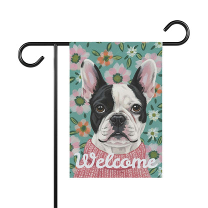 Piebald Frenchie Spring Flowers Garden Yard Flag