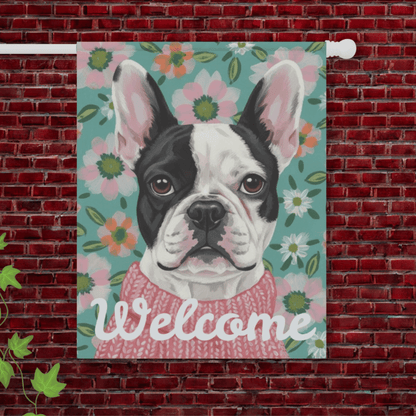 Piebald Frenchie Spring Flowers Garden Yard Flag 24.5'' × 32''