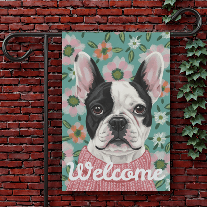Piebald Frenchie Spring Flowers Garden Yard Flag 12'' × 18''