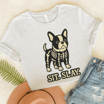 Piebald Frenchie Stay. Slay. TShirt Ash