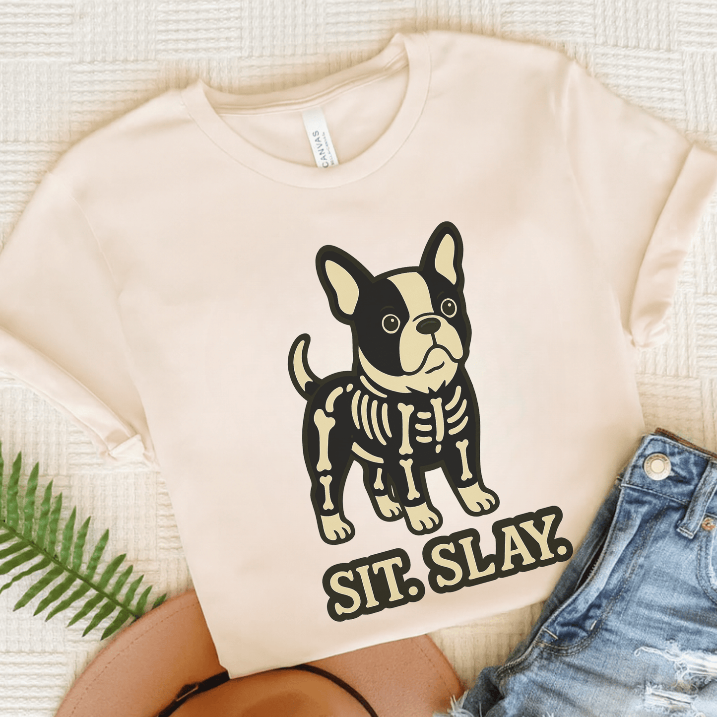 Piebald Frenchie Stay. Slay. TShirt Natural