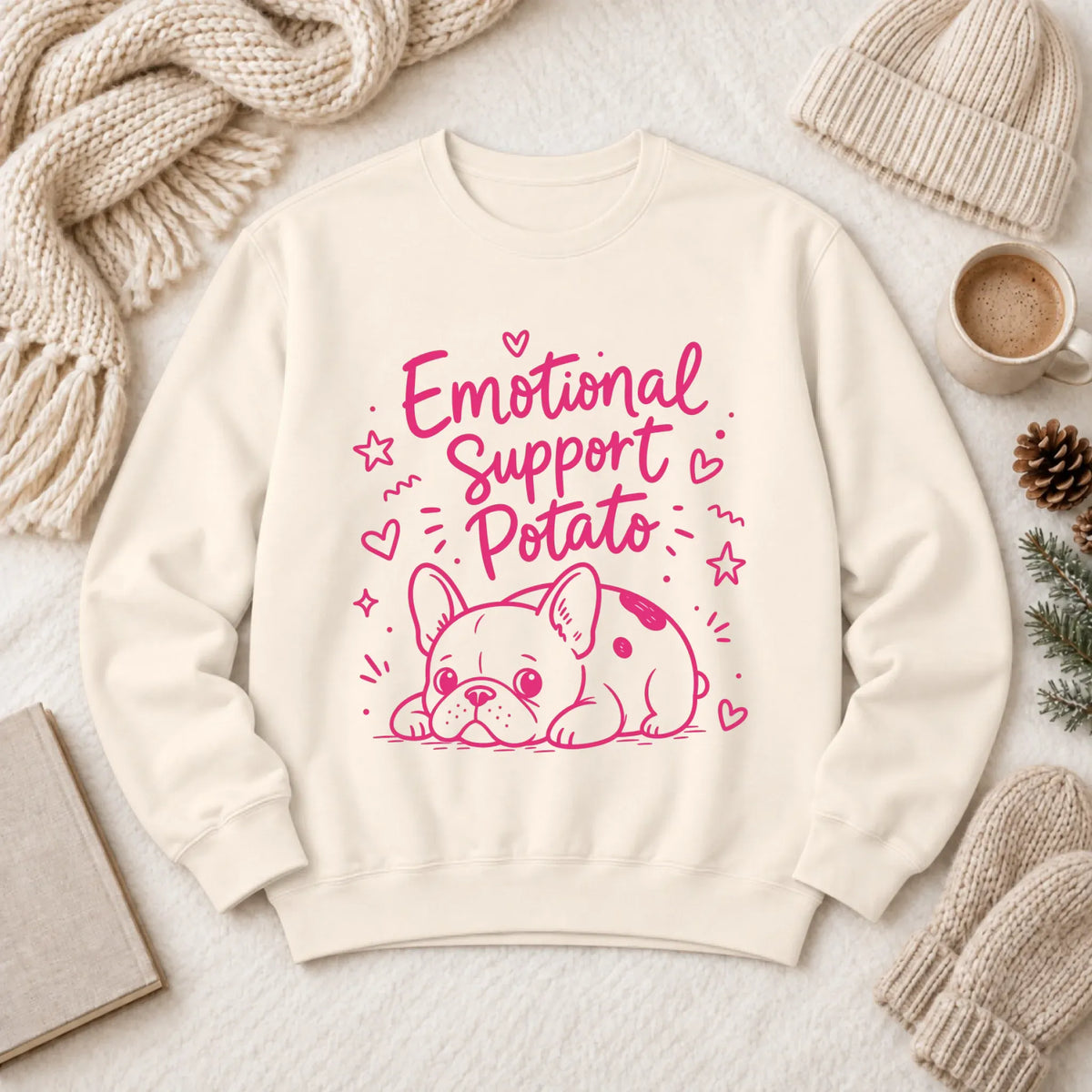 Pink Emotional Support Potato Unisex Sweatshirt Ivory