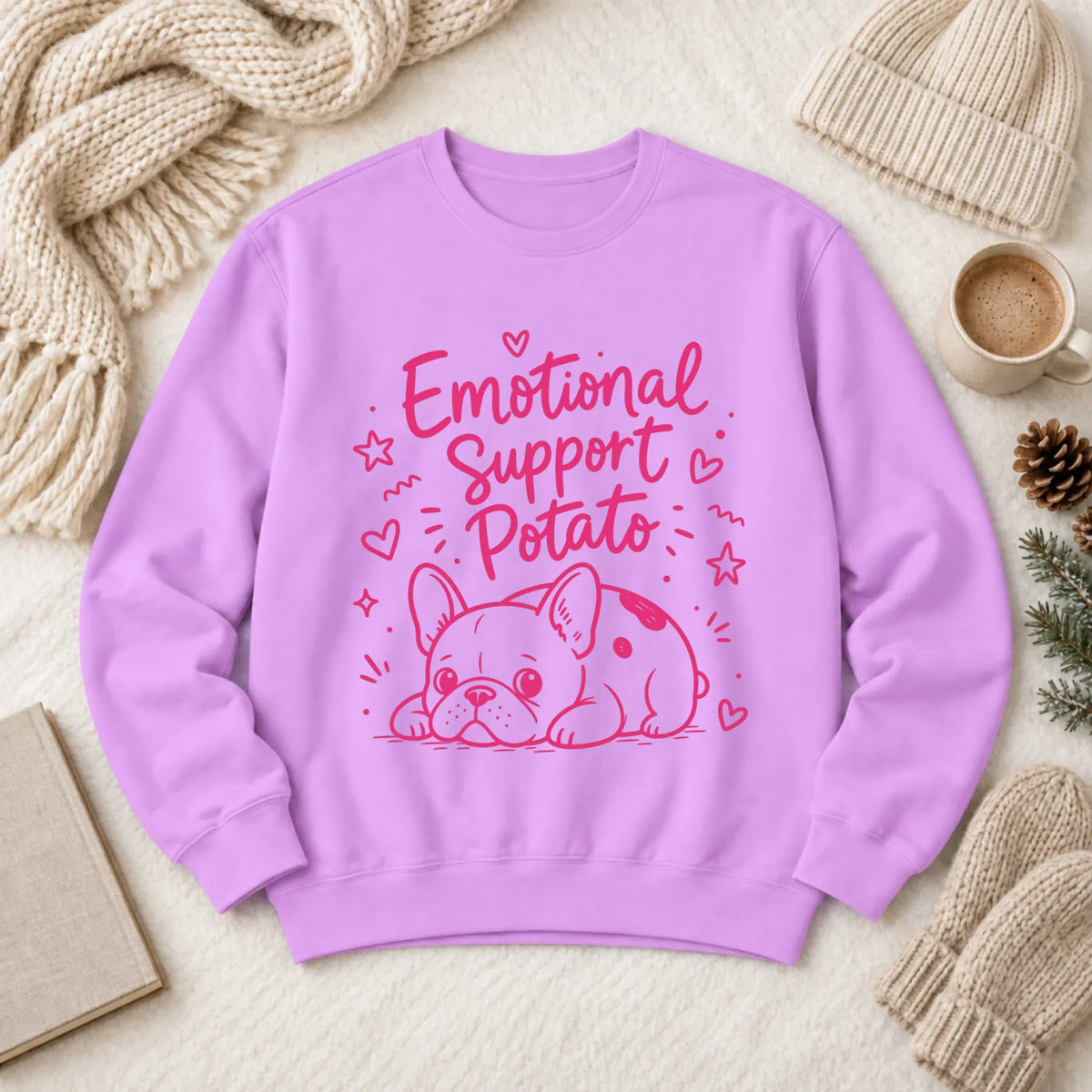 Pink Emotional Support Potato Unisex Sweatshirt Neon Violet