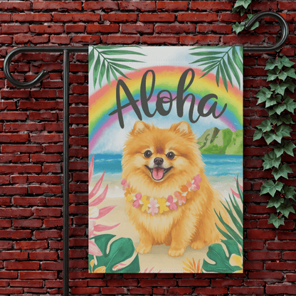 Printify Garden Flag 12'' × 18'' Pomeranian Dog Aloha Luau Garden Flag