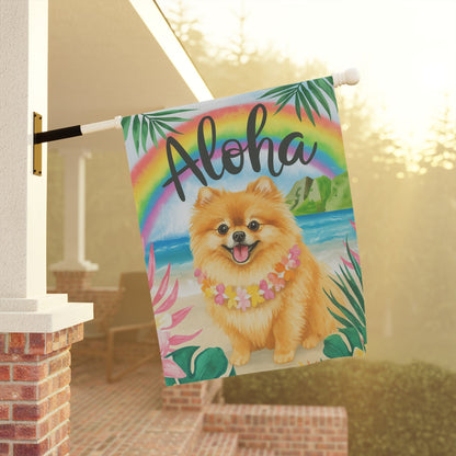 Printify Garden Flag Pomeranian Dog Aloha Luau Garden Flag