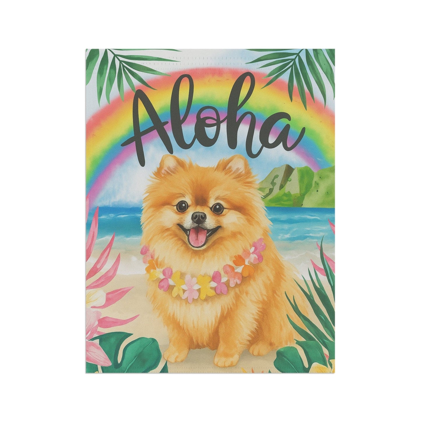 Printify Garden Flag Pomeranian Dog Aloha Luau Garden Flag