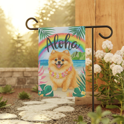 Printify Garden Flag Pomeranian Dog Aloha Luau Garden Flag