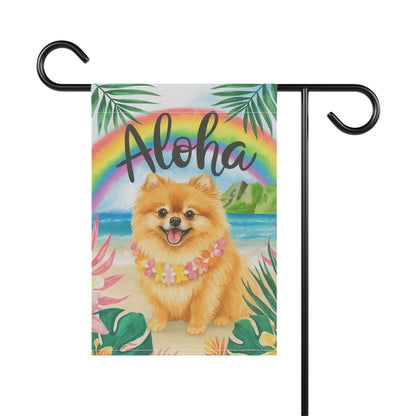 Printify Garden Flag Pomeranian Dog Aloha Luau Garden Flag