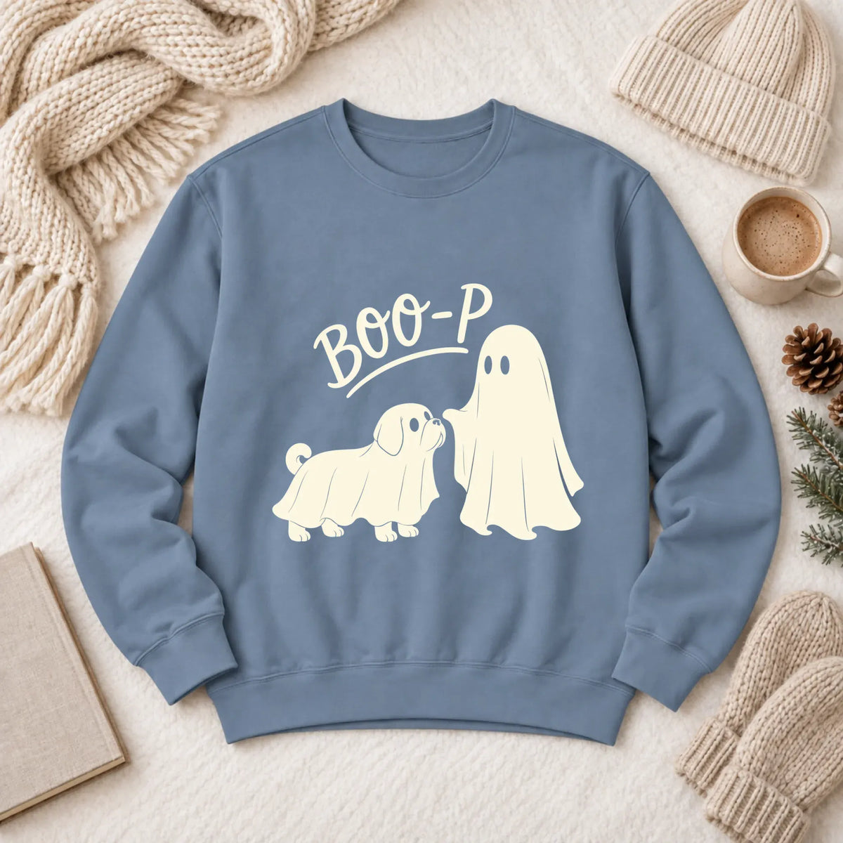 Puggle Boop Ghost Halloween Unisex Sweatshirt Blue Jean