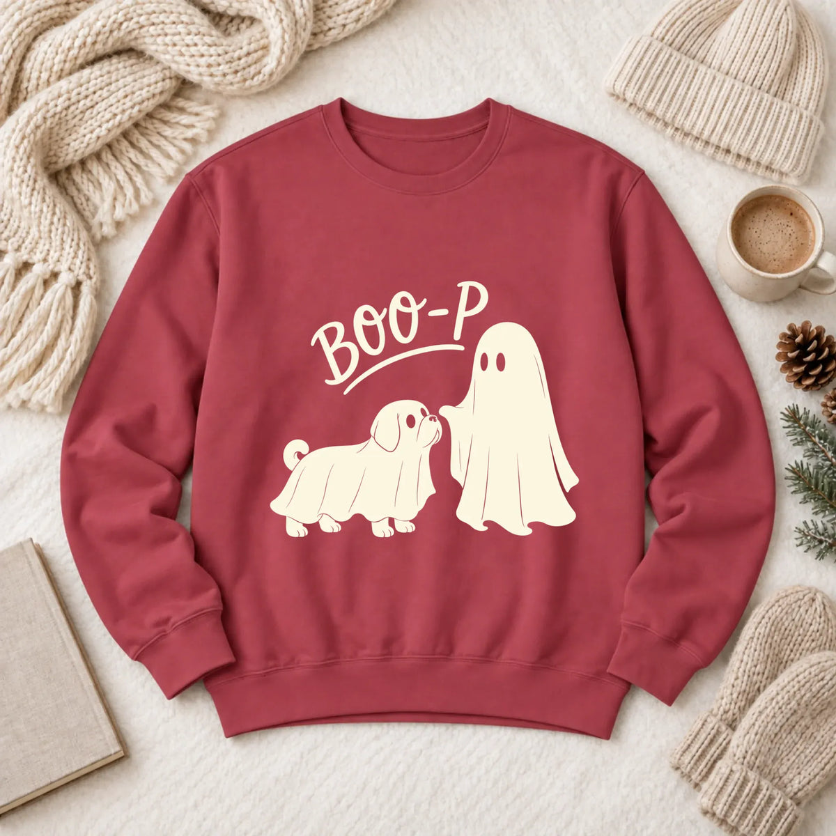 Puggle Boop Ghost Halloween Unisex Sweatshirt Crimson