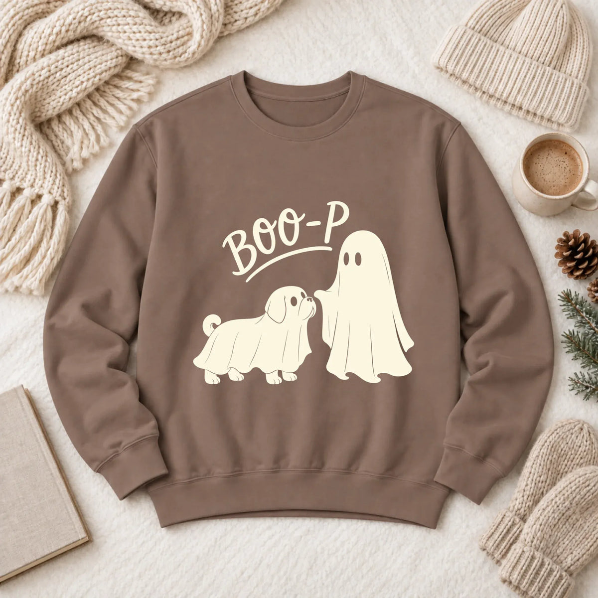 Puggle Boop Ghost Halloween Unisex Sweatshirt Espresso