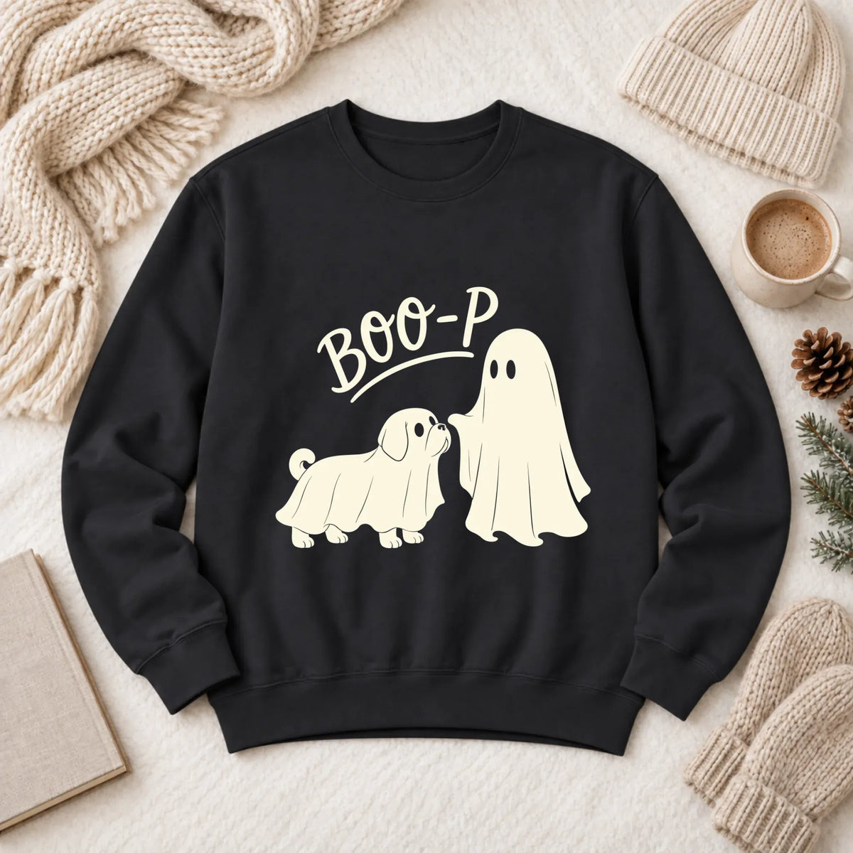 Puggle Boop Ghost Halloween Unisex Sweatshirt Black